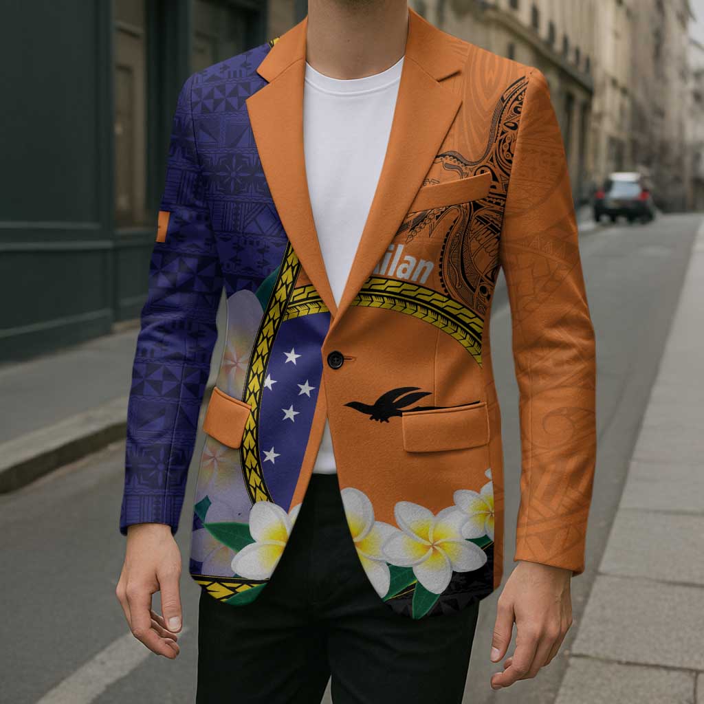 Personalised PNG Niu Ailan Blazer Papua New Guinea Plumeria Melanesian Pattern - Polynesian Pride