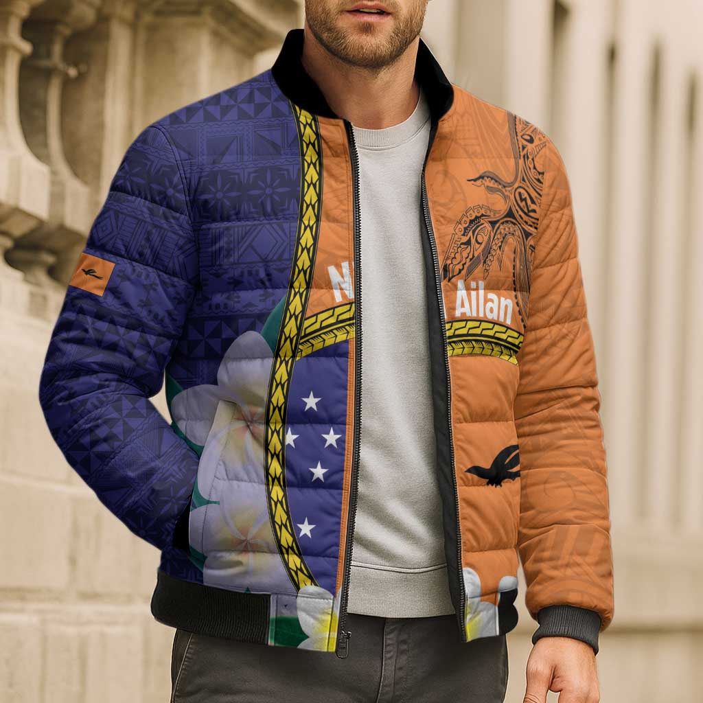 Personalised PNG Niu Ailan Bomber Puffer Jacket Papua New Guinea Plumeria Melanesian Pattern LT14 - Polynesian Pride
