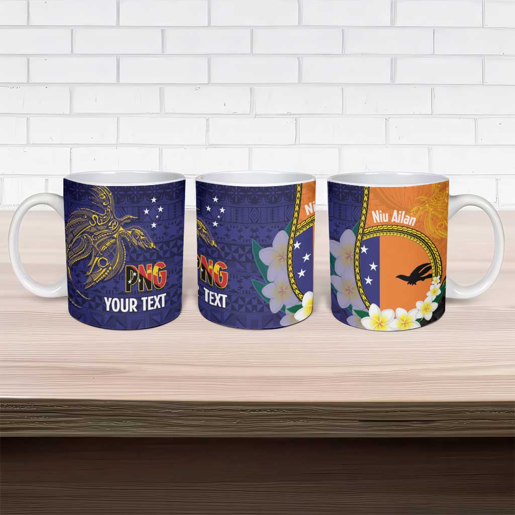 Personalised PNG Niu Ailan Ceramic Mug Papua New Guinea Plumeria Melanesian Pattern - Polynesian Pride