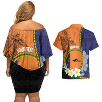 Personalised PNG Niu Ailan Couples Matching Off Shoulder Short Dress and Hawaiian Shirt Papua New Guinea Plumeria Melanesian Pattern - Polynesian Pride