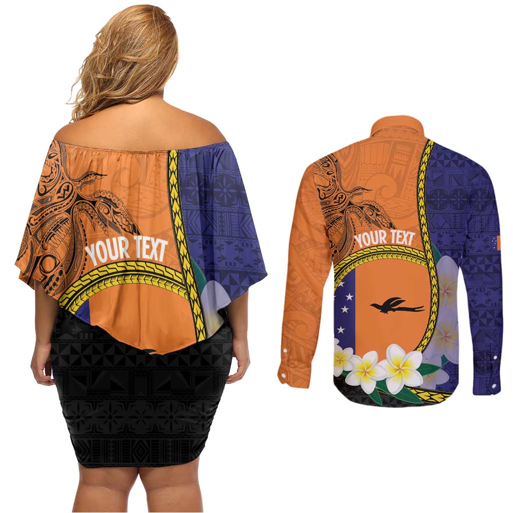 Personalised PNG Niu Ailan Couples Matching Off Shoulder Short Dress and Long Sleeve Button Shirt Papua New Guinea Plumeria Melanesian Pattern - Polynesian Pride