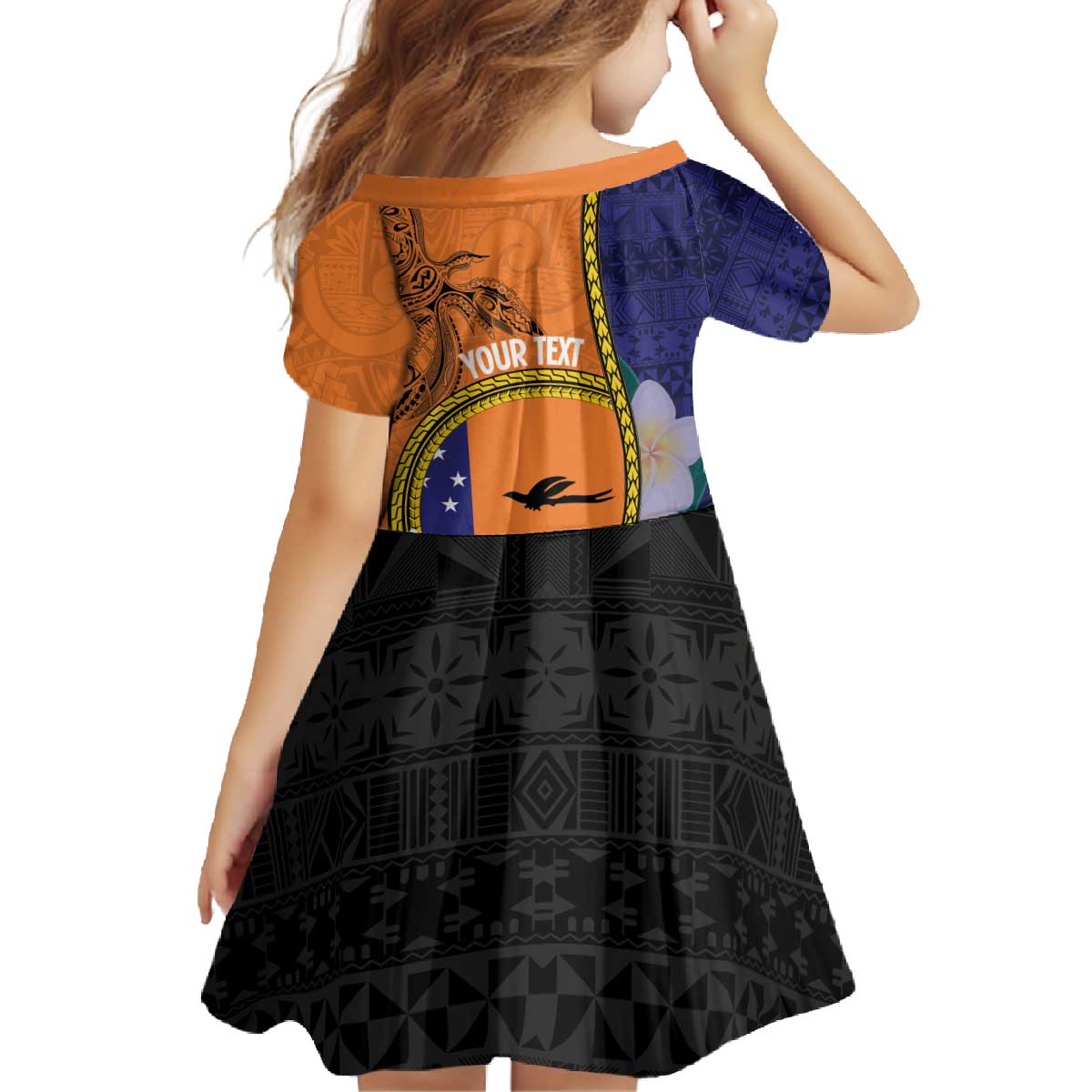 Personalised PNG Niu Ailan Family Matching Off The Shoulder Long Sleeve Dress and Hawaiian Shirt Papua New Guinea Plumeria Melanesian Pattern - Polynesian Pride