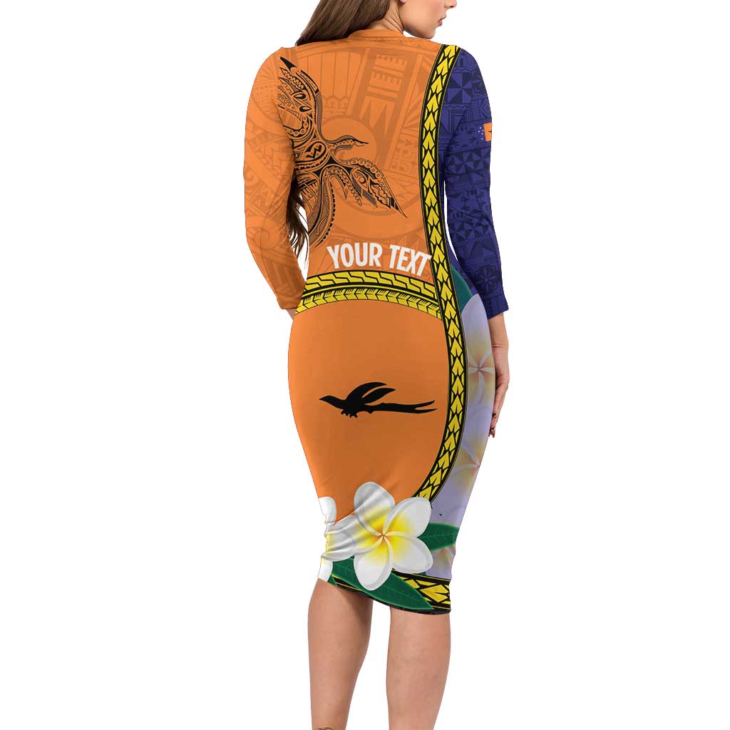 Personalised PNG Niu Ailan Long Sleeve Bodycon Dress Papua New Guinea Plumeria Melanesian Pattern - Polynesian Pride