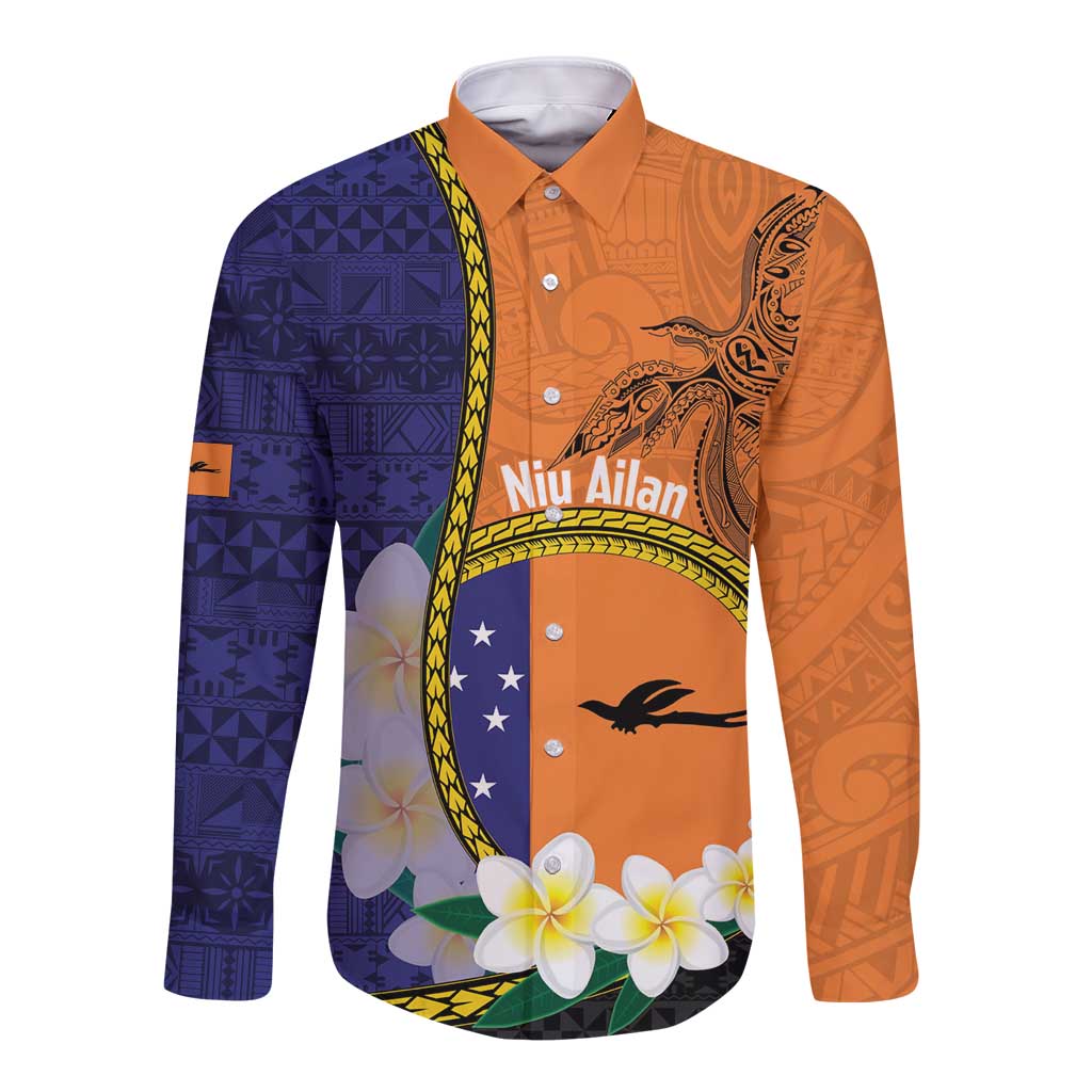 Personalised PNG Niu Ailan Long Sleeve Button Shirt Papua New Guinea Plumeria Melanesian Pattern LT14 Unisex Orange - Polynesian Pride