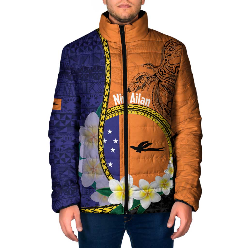 Personalised PNG Niu Ailan Padded Jacket Papua New Guinea Plumeria Melanesian Pattern LT14 Orange - Polynesian Pride