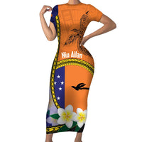Personalised PNG Niu Ailan Short Sleeve Bodycon Dress Papua New Guinea Plumeria Melanesian Pattern - Polynesian Pride