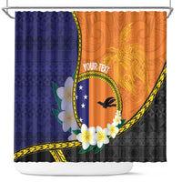 Personalised PNG Niu Ailan Shower Curtain Papua New Guinea Plumeria Melanesian Pattern - Polynesian Pride