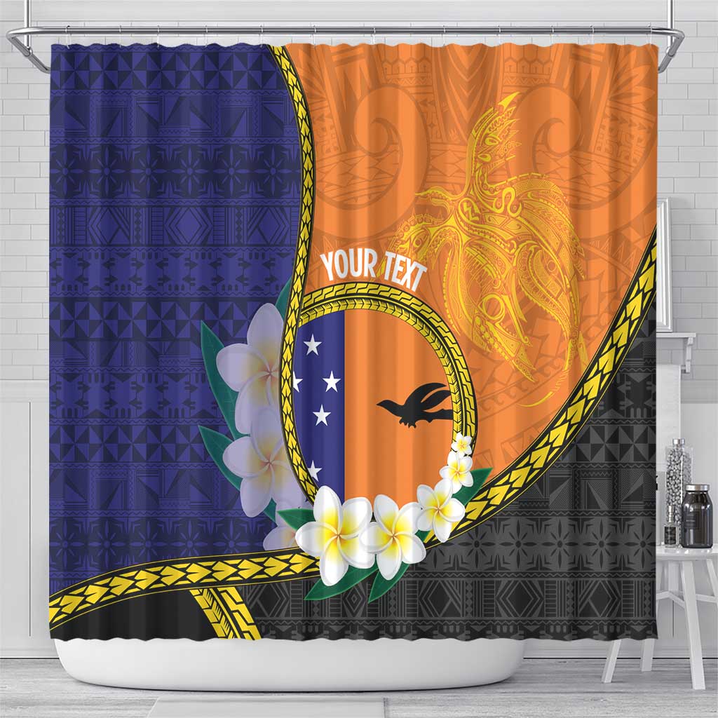 Personalised PNG Niu Ailan Shower Curtain Papua New Guinea Plumeria Melanesian Pattern - Polynesian Pride