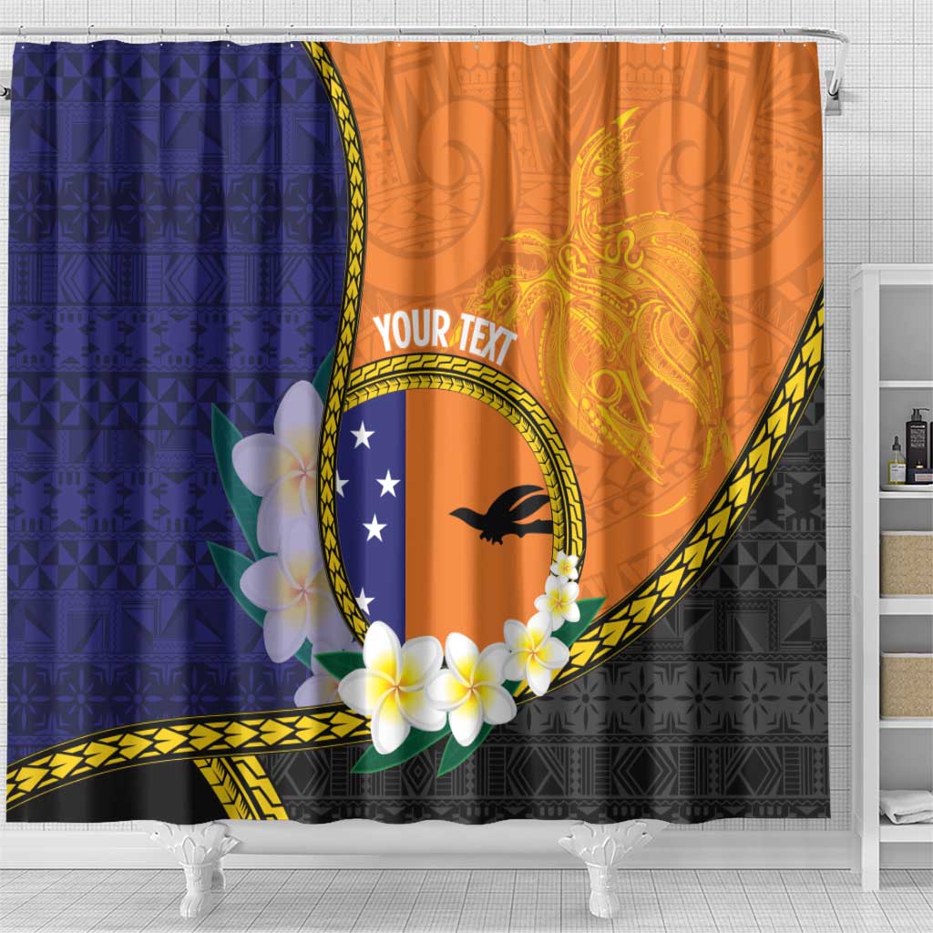 Personalised PNG Niu Ailan Shower Curtain Papua New Guinea Plumeria Melanesian Pattern - Polynesian Pride