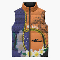 Personalised PNG Niu Ailan Sleeveless Puffer Jacket Papua New Guinea Plumeria Melanesian Pattern LT14 Orange - Polynesian Pride