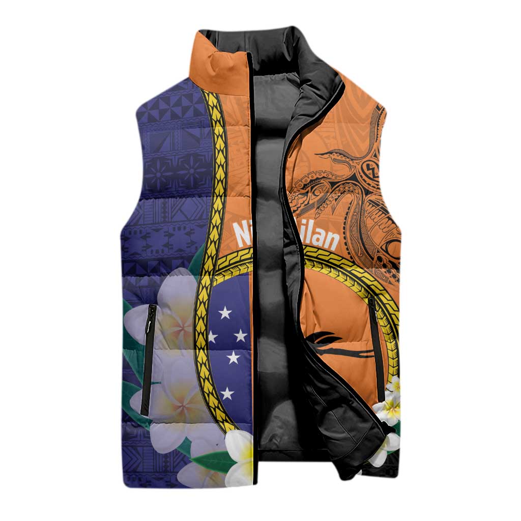 Personalised PNG Niu Ailan Sleeveless Puffer Jacket Papua New Guinea Plumeria Melanesian Pattern LT14 - Polynesian Pride