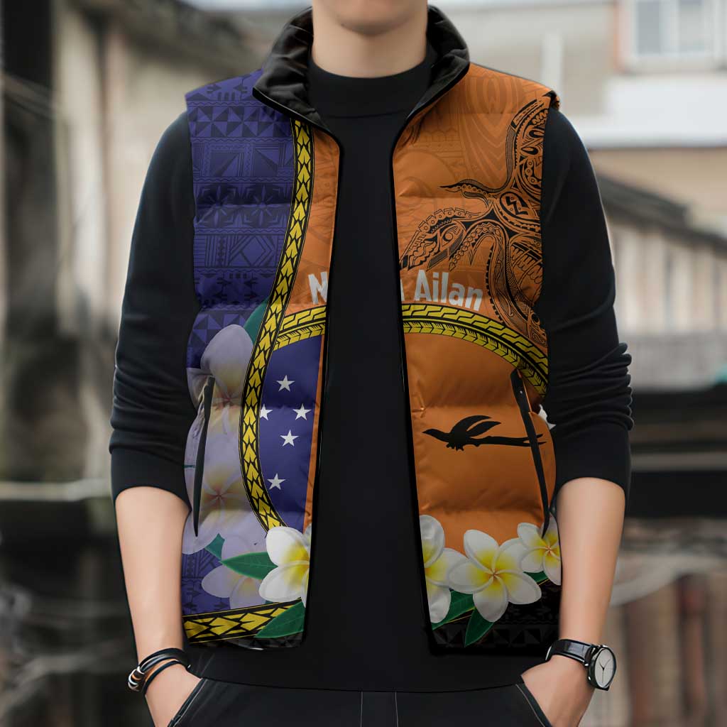 Personalised PNG Niu Ailan Sleeveless Puffer Jacket Papua New Guinea Plumeria Melanesian Pattern LT14 - Polynesian Pride