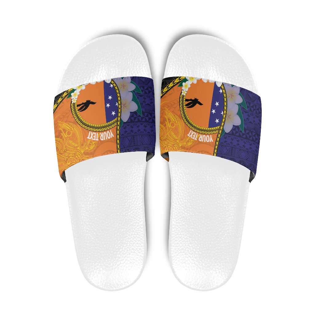 Personalised PNG Niu Ailan Slide Sandals Papua New Guinea Plumeria Melanesian Pattern - Polynesian Pride