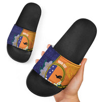 Personalised PNG Niu Ailan Slide Sandals Papua New Guinea Plumeria Melanesian Pattern - Polynesian Pride