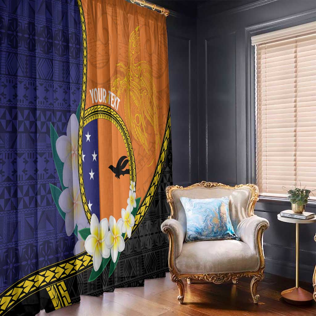 Personalised PNG Niu Ailan Window Curtain Papua New Guinea Plumeria Melanesian Pattern - Polynesian Pride