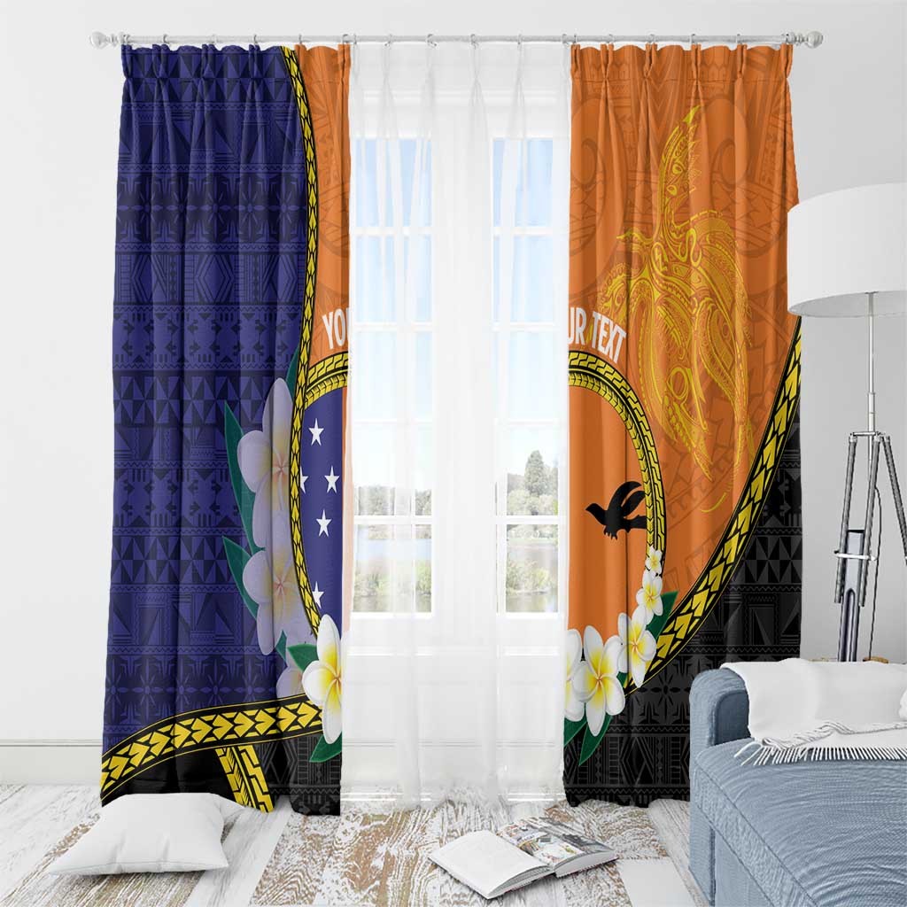 Personalised PNG Niu Ailan Window Curtain Papua New Guinea Plumeria Melanesian Pattern - Polynesian Pride