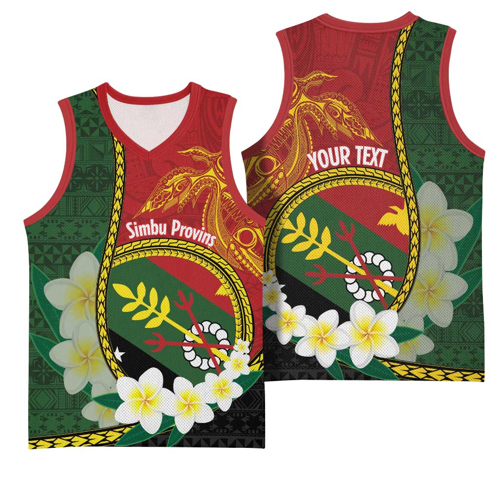 Personalised PNG Simbu Provins Basketball Jersey Papua New Guinea Plumeria Melanesian Pattern - Polynesian Pride