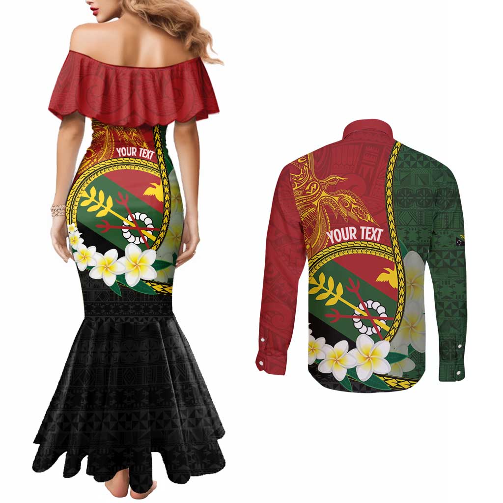 Personalised PNG Simbu Provins Couples Matching Mermaid Dress and Long Sleeve Button Shirt Papua New Guinea Plumeria Melanesian Pattern - Polynesian Pride