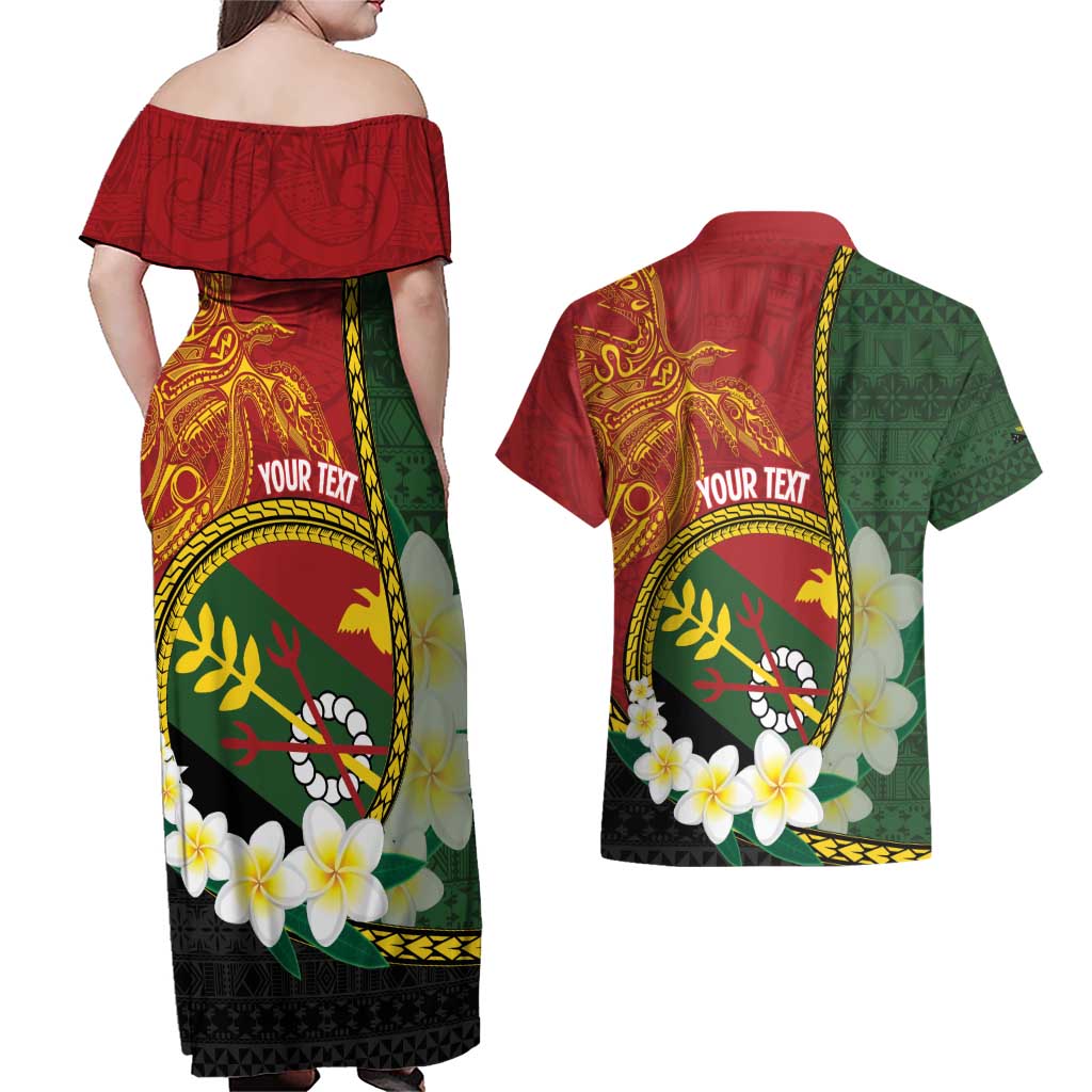 Personalised PNG Simbu Provins Couples Matching Off Shoulder Maxi Dress and Hawaiian Shirt Papua New Guinea Plumeria Melanesian Pattern - Polynesian Pride