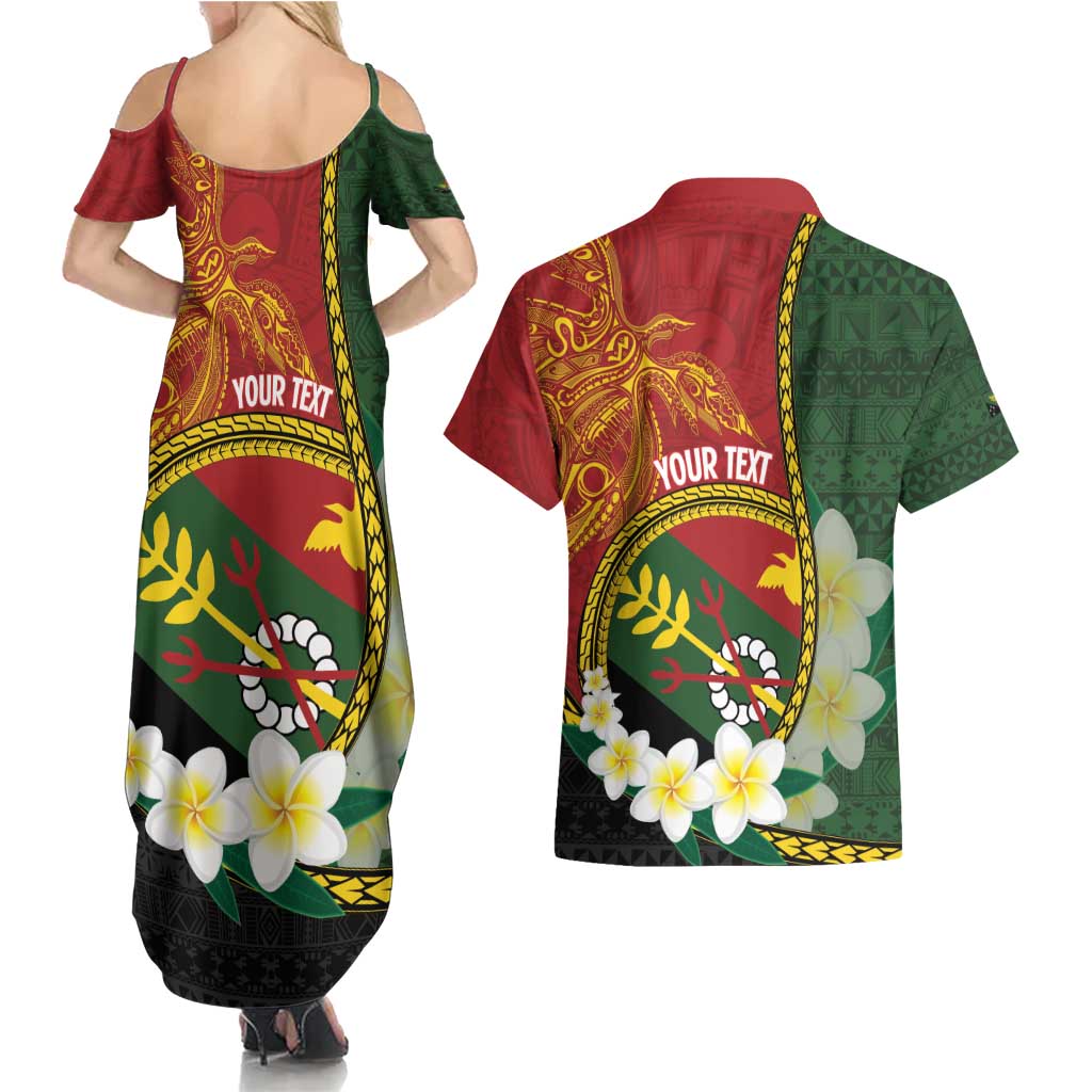 Personalised PNG Simbu Provins Couples Matching Summer Maxi Dress and Hawaiian Shirt Papua New Guinea Plumeria Melanesian Pattern - Polynesian Pride
