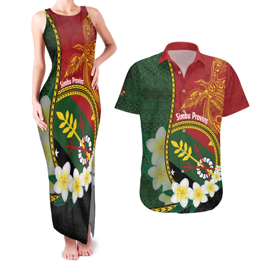 Personalised PNG Simbu Provins Couples Matching Tank Maxi Dress and Hawaiian Shirt Papua New Guinea Plumeria Melanesian Pattern - Polynesian Pride