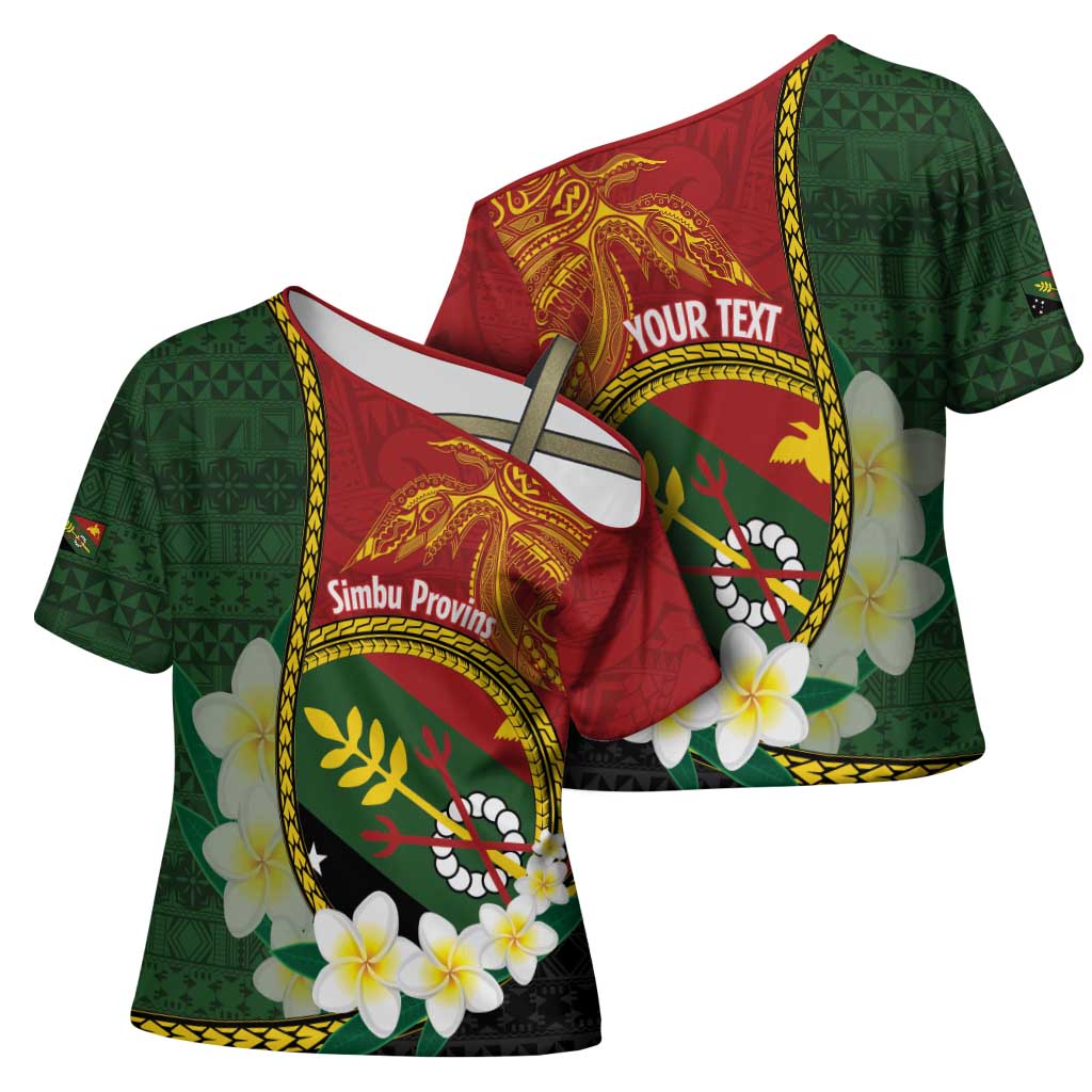 Personalised PNG Simbu Provins Cross Shoulder Shirt Papua New Guinea Plumeria Melanesian Pattern - Polynesian Pride