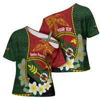Personalised PNG Simbu Provins Cross Shoulder Shirt Papua New Guinea Plumeria Melanesian Pattern - Polynesian Pride