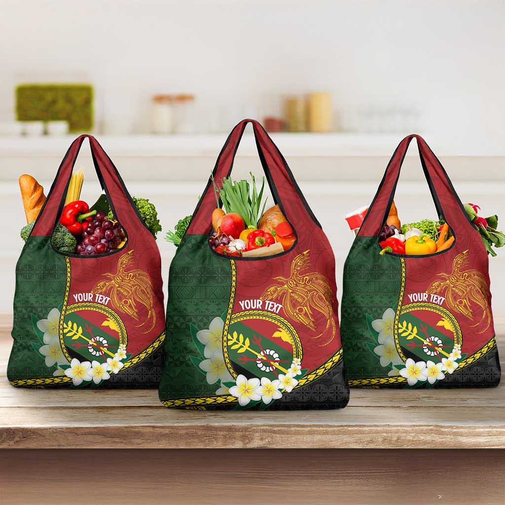 Personalised PNG Simbu Provins Grocery Bag Papua New Guinea Plumeria Melanesian Pattern - Polynesian Pride