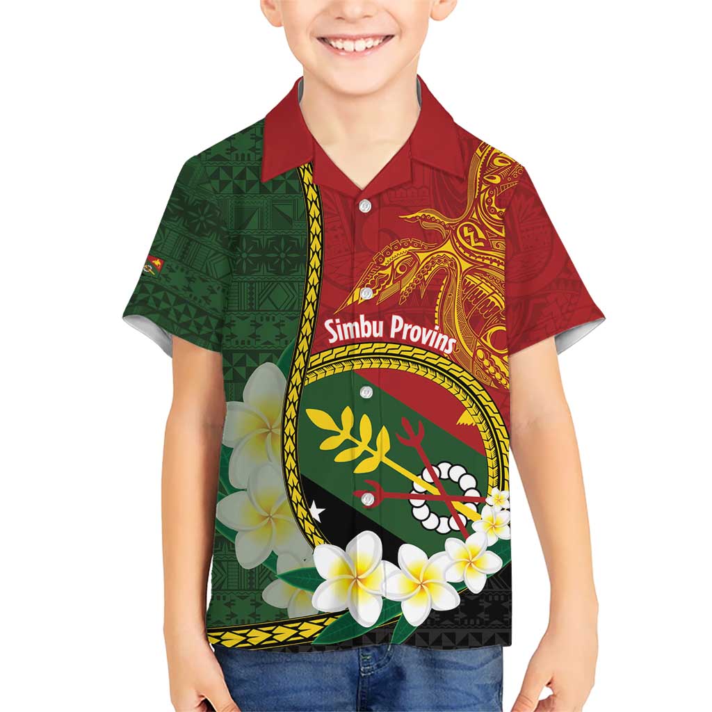 Personalised PNG Simbu Provins Kid Hawaiian Shirt Papua New Guinea Plumeria Melanesian Pattern - Polynesian Pride