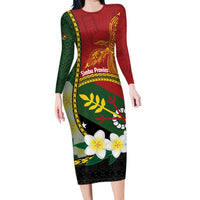 Personalised PNG Simbu Provins Long Sleeve Bodycon Dress Papua New Guinea Plumeria Melanesian Pattern - Polynesian Pride