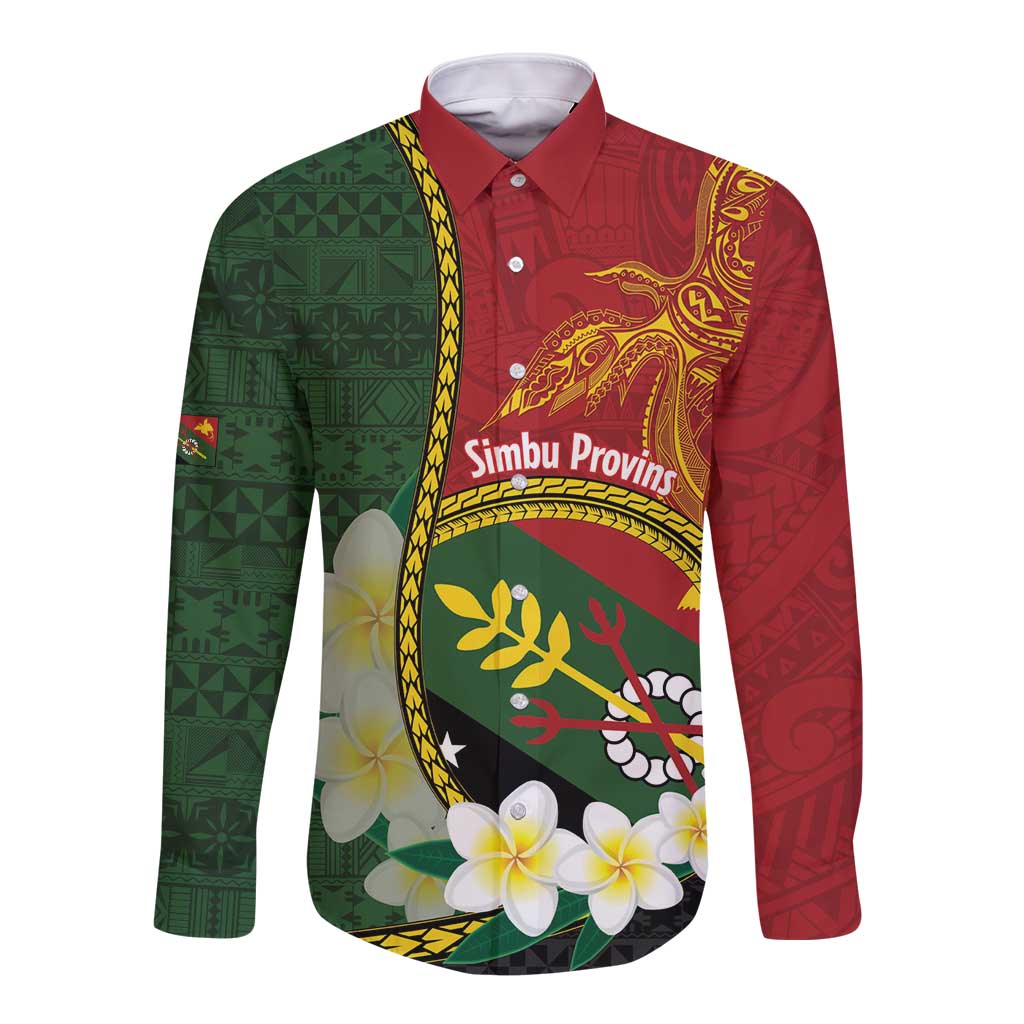 Personalised PNG Simbu Provins Long Sleeve Button Shirt Papua New Guinea Plumeria Melanesian Pattern LT14 Unisex Green - Polynesian Pride