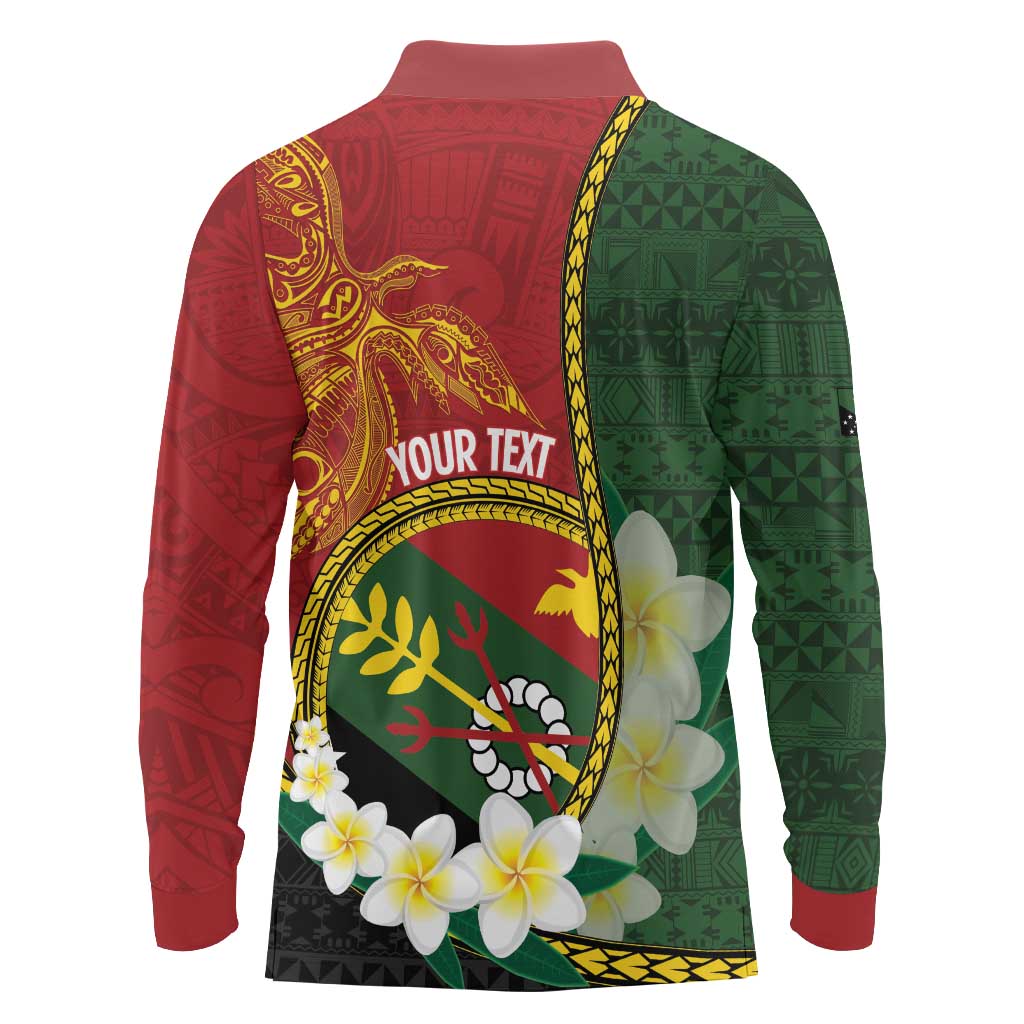 Personalised PNG Simbu Provins Long Sleeve Polo Shirt Papua New Guinea Plumeria Melanesian Pattern - Polynesian Pride