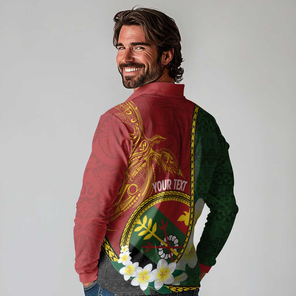 Personalised PNG Simbu Provins Long Sleeve Polo Shirt Papua New Guinea Plumeria Melanesian Pattern - Polynesian Pride