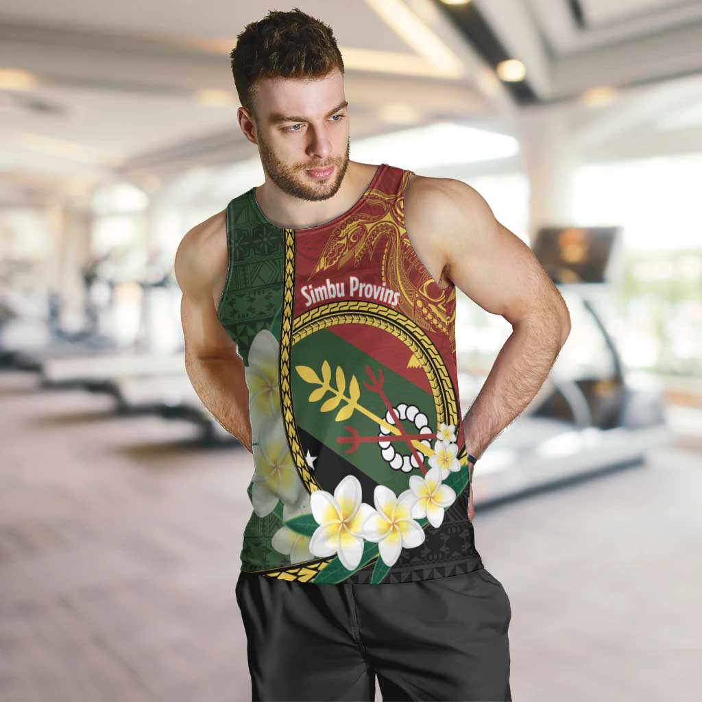 Personalised PNG Simbu Provins Men Tank Top Papua New Guinea Plumeria Melanesian Pattern LT14 Green - Polynesian Pride