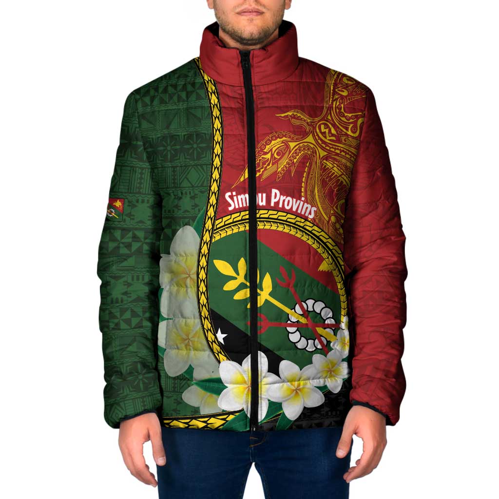 Personalised PNG Simbu Provins Padded Jacket Papua New Guinea Plumeria Melanesian Pattern - Polynesian Pride