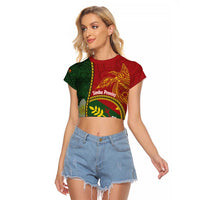 Personalised PNG Simbu Provins Raglan Cropped T Shirt Papua New Guinea Plumeria Melanesian Pattern - Polynesian Pride