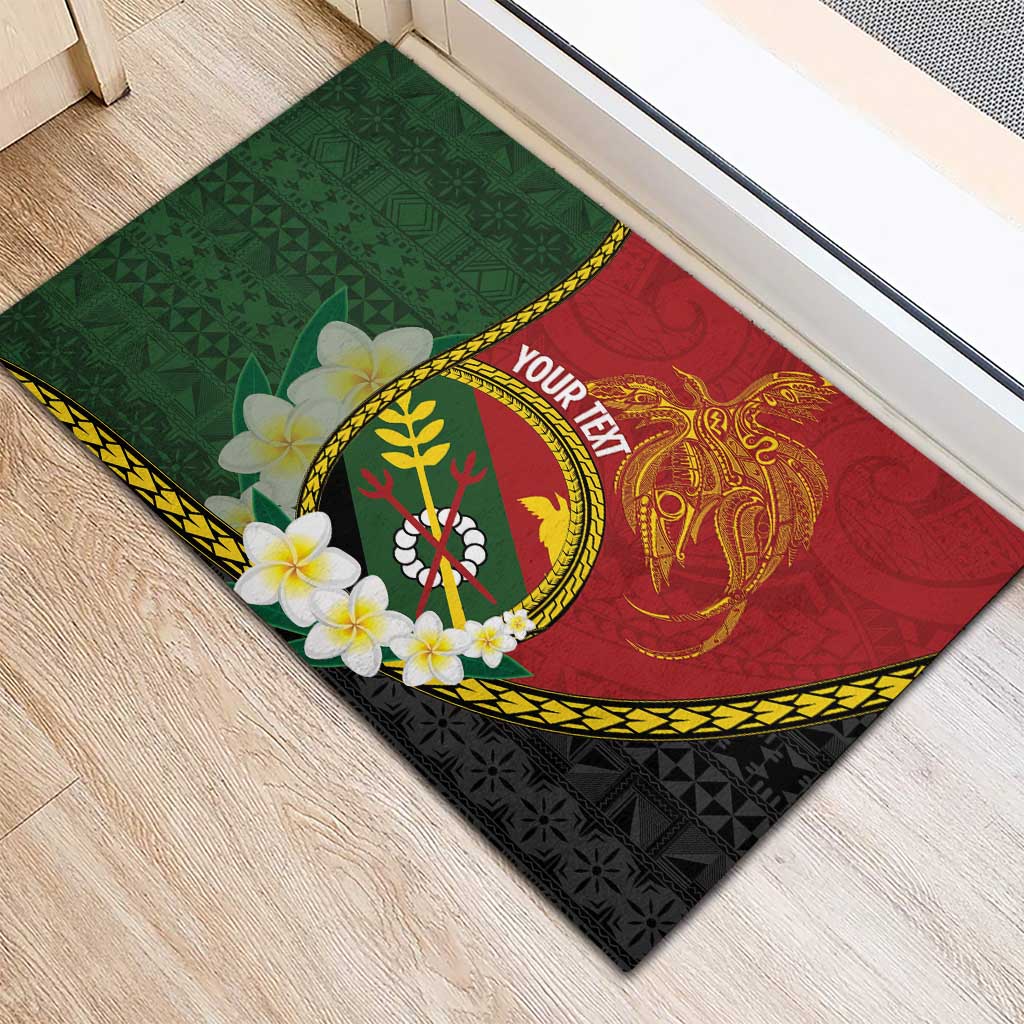 Personalised PNG Simbu Provins Rubber Doormat Papua New Guinea Plumeria Melanesian Pattern - Polynesian Pride