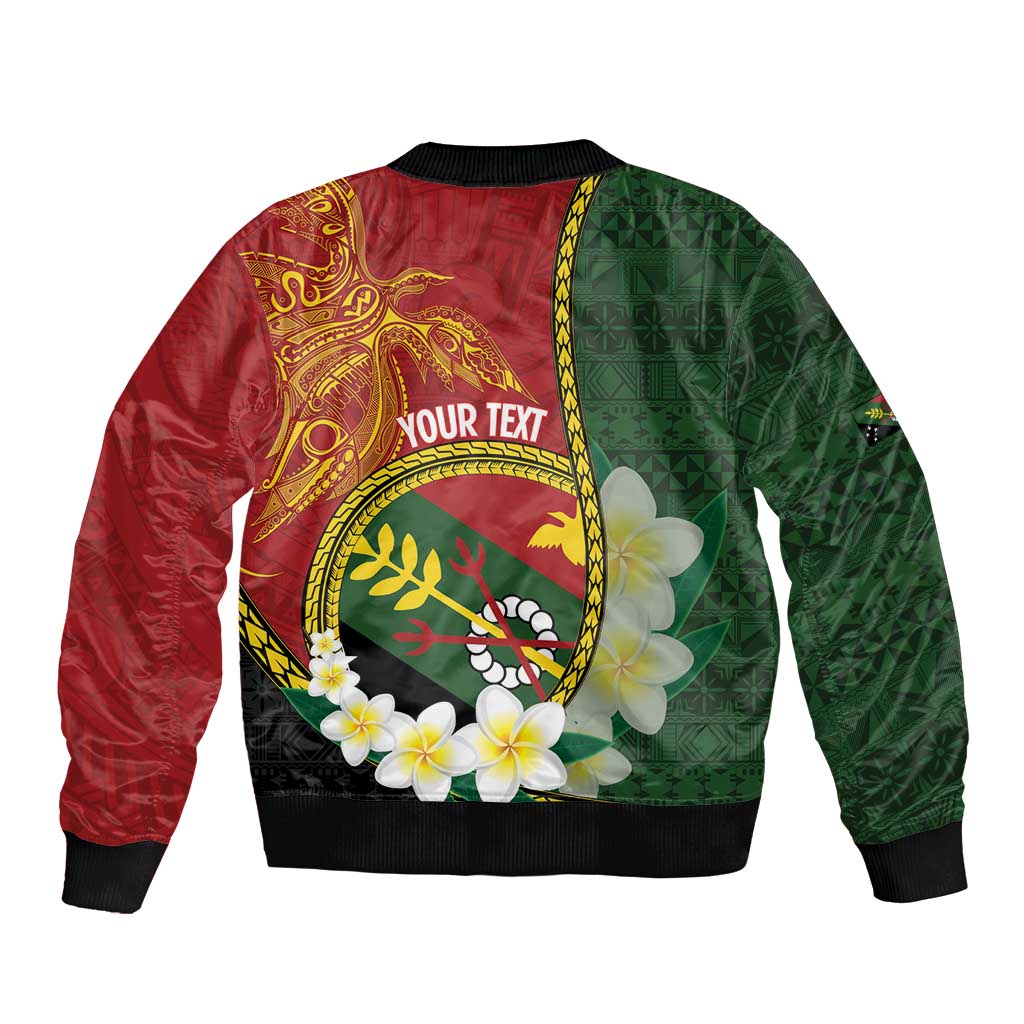 Personalised PNG Simbu Provins Sleeve Zip Bomber Jacket Papua New Guinea Plumeria Melanesian Pattern - Polynesian Pride
