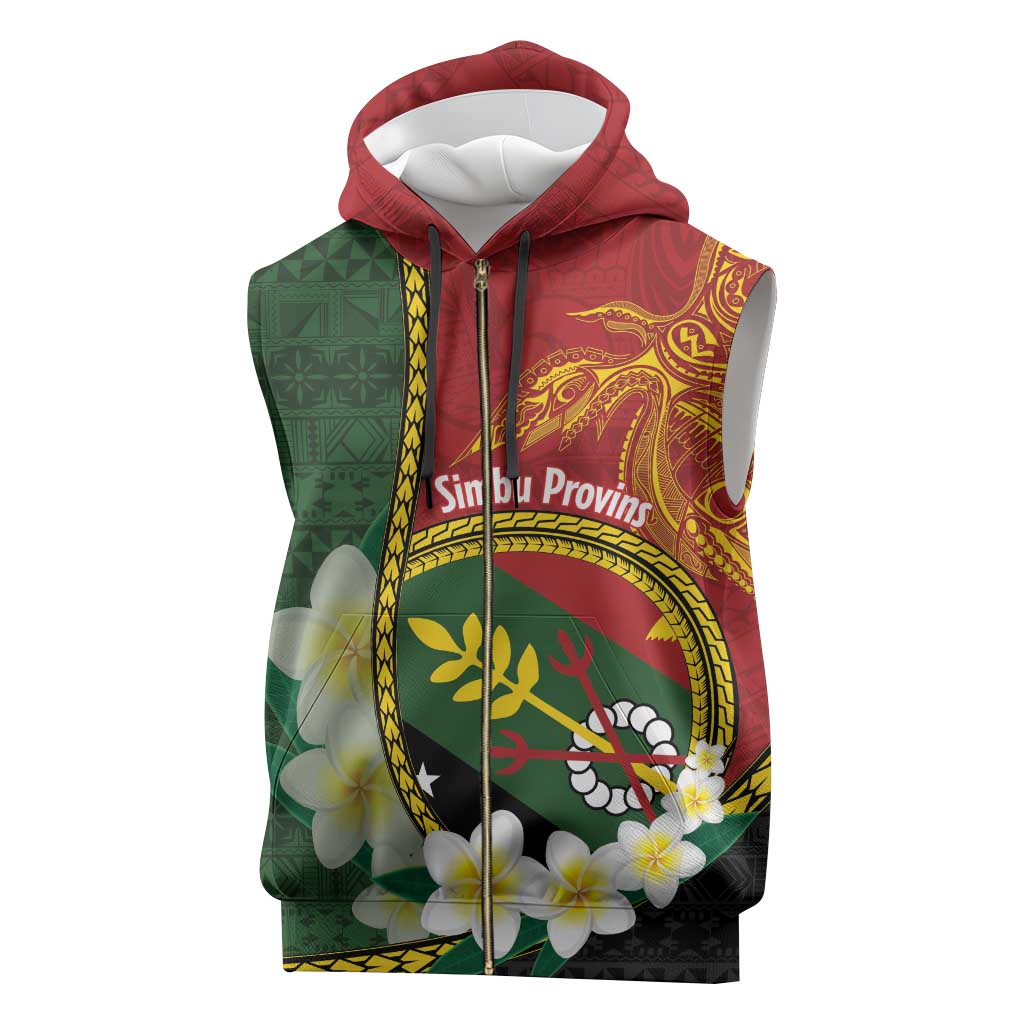 Personalised PNG Simbu Provins Sleeveless Zip Hoodie Papua New Guinea Plumeria Melanesian Pattern - Polynesian Pride