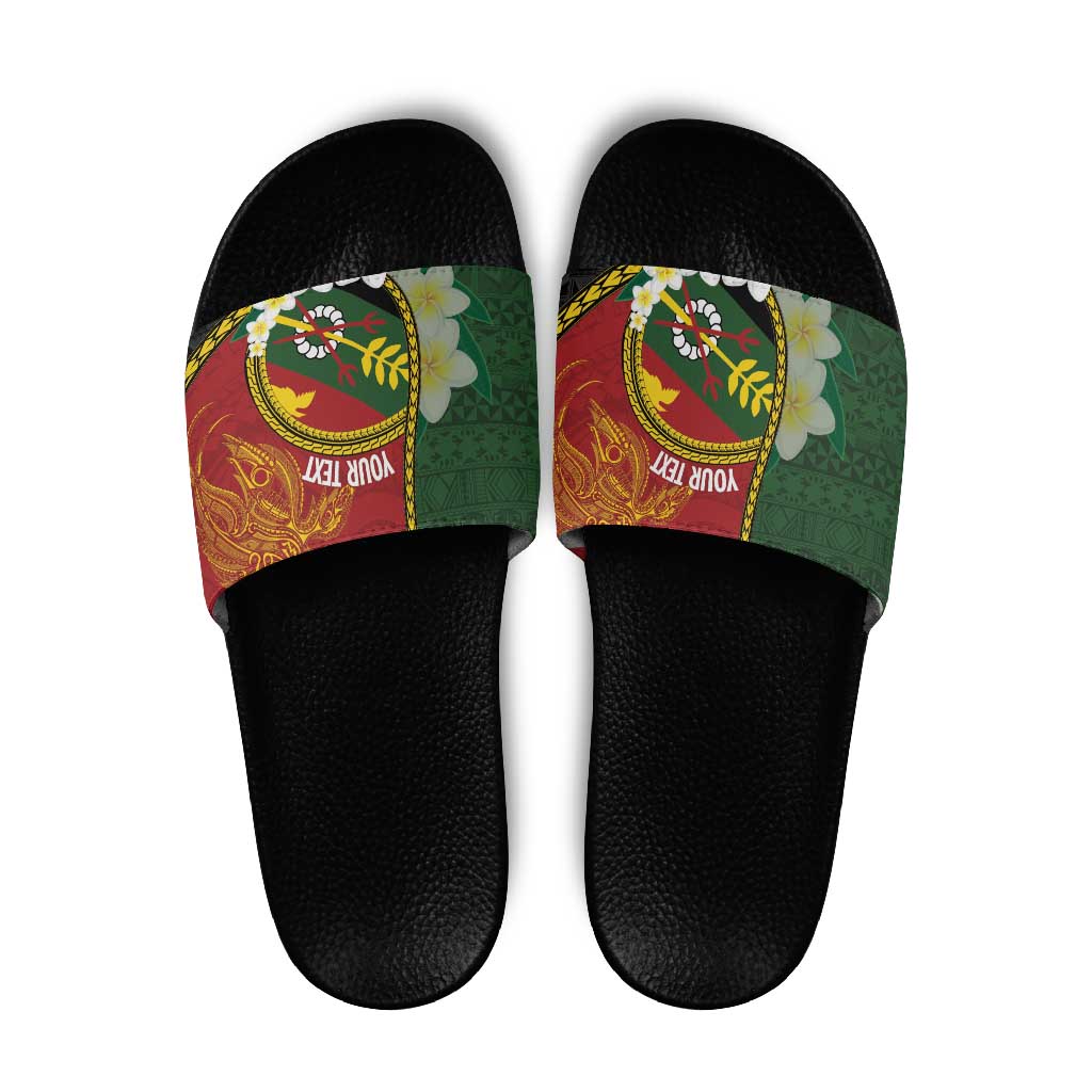 Personalised PNG Simbu Provins Slide Sandals Papua New Guinea Plumeria Melanesian Pattern - Polynesian Pride