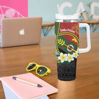 Personalised PNG Simbu Provins Tumbler With Handle Papua New Guinea Plumeria Melanesian Pattern - Polynesian Pride