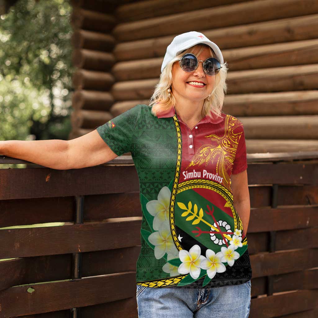 Personalised PNG Simbu Provins Women Polo Shirt Papua New Guinea Plumeria Melanesian Pattern - Polynesian Pride