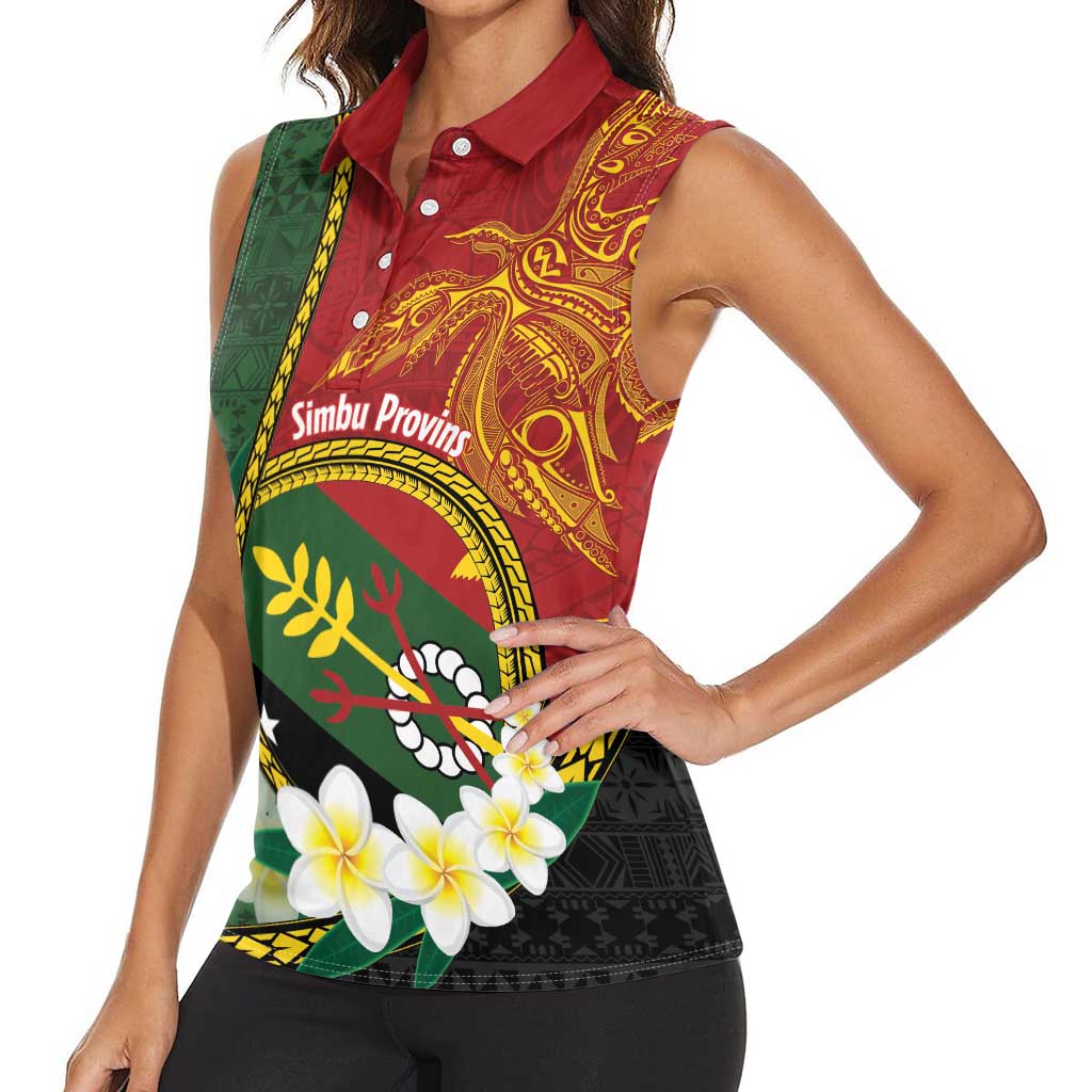 Personalised PNG Simbu Provins Women Sleeveless Polo Shirt Papua New Guinea Plumeria Melanesian Pattern - Polynesian Pride