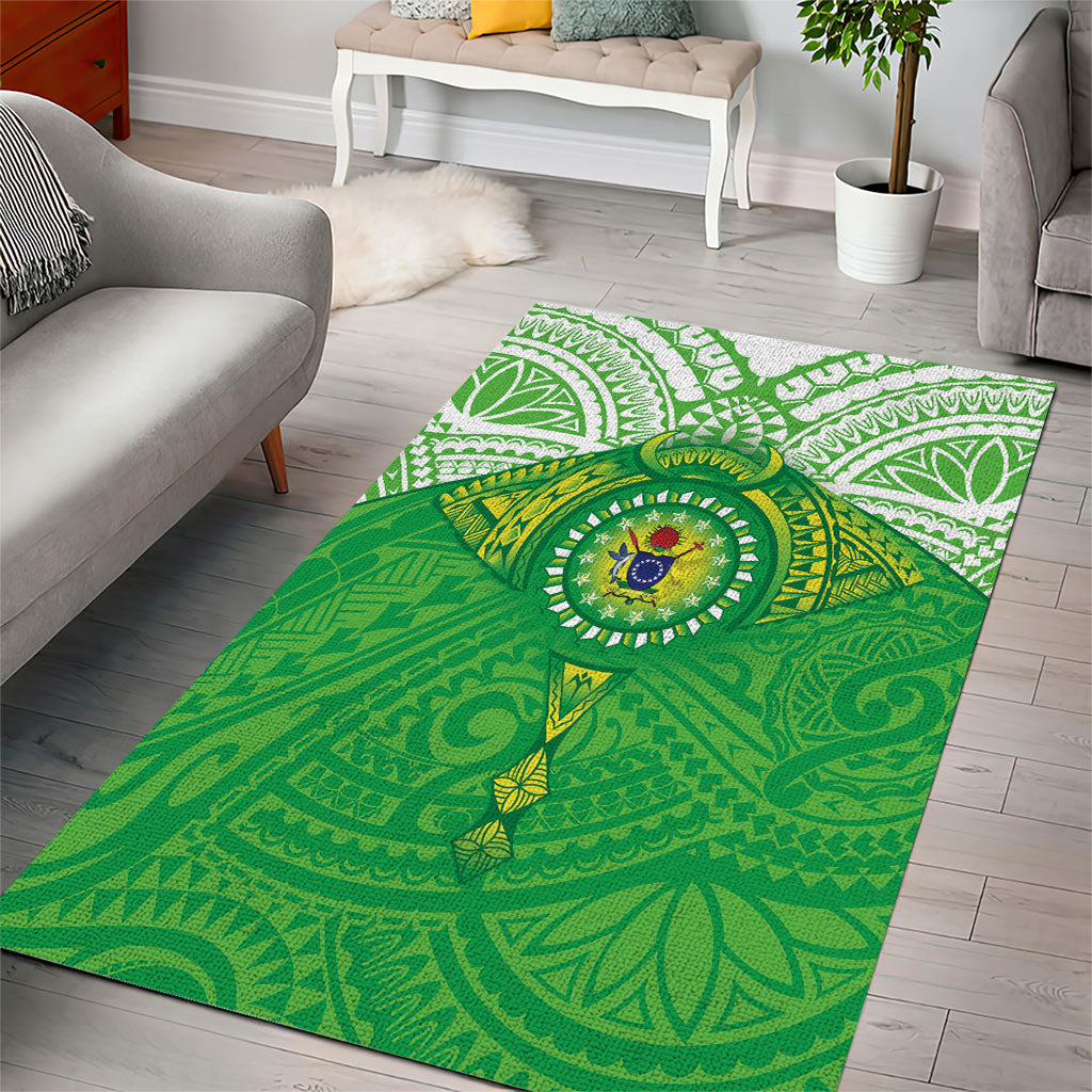 Cook Islands Manta Ray Area Rug Kuki Airani Tattoo Green Color LT14 - Polynesian Pride