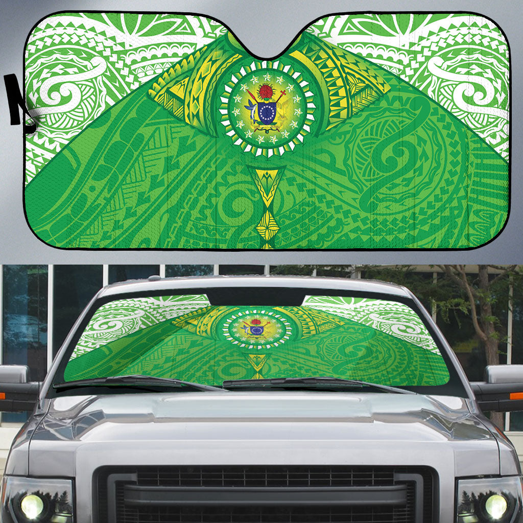 Cook Islands Manta Ray Auto Sun Shade Kuki Airani Tattoo Green Color LT14 Green - Polynesian Pride