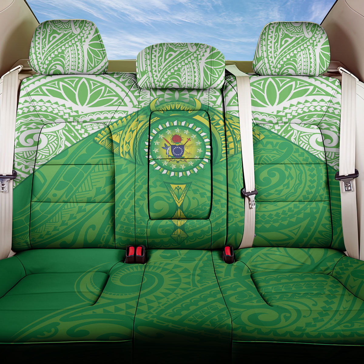 Cook Islands Manta Ray Back Car Seat Cover Kuki Airani Tattoo Green Color LT14 One Size Green - Polynesian Pride