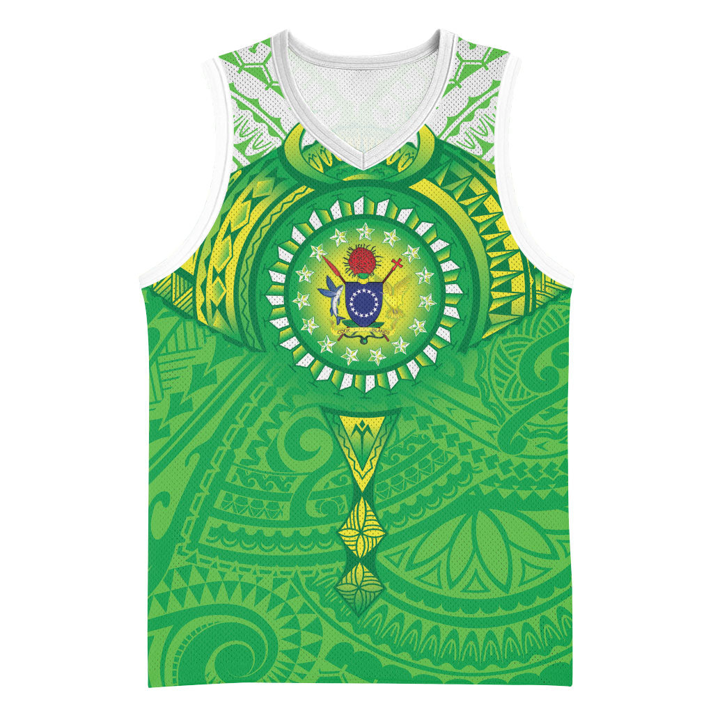 Cook Islands Manta Ray Basketball Jersey Kuki Airani Tattoo Green Color LT14 Unisex Green - Polynesian Pride
