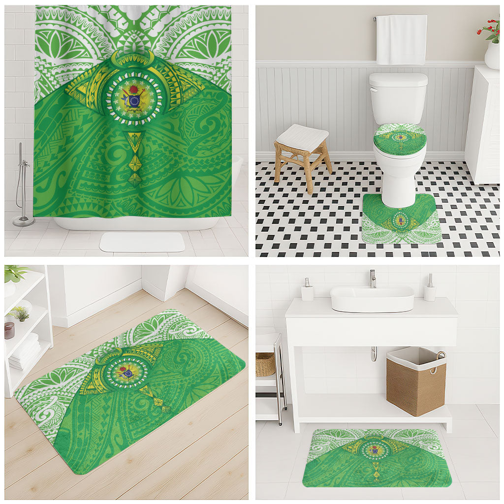 Cook Islands Manta Ray Bathroom Set Kuki Airani Tattoo Green Color LT14 - Polynesian Pride