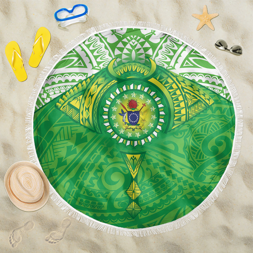 Cook Islands Manta Ray Beach Blanket Kuki Airani Tattoo Green Color