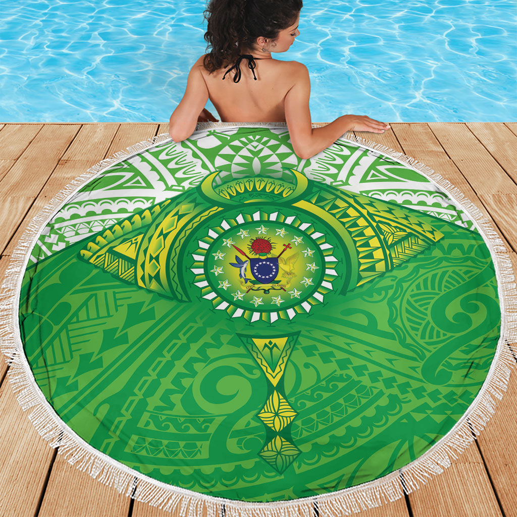 Cook Islands Manta Ray Beach Blanket Kuki Airani Tattoo Green Color LT14 - Polynesian Pride
